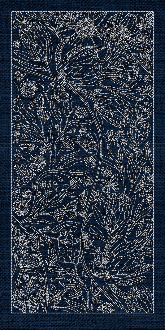 Australian Native Flowers 8 Panel - Indigo - Everything Fabric
