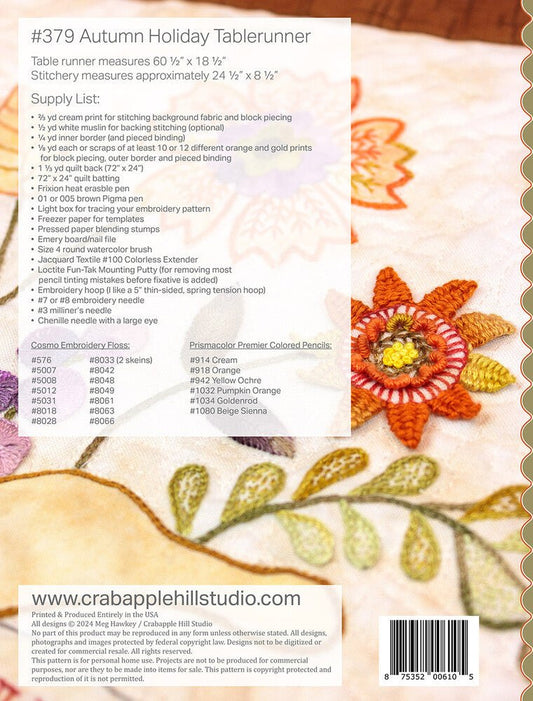 Autumn Holiday Tablerunner Stitchery - Everything Fabric