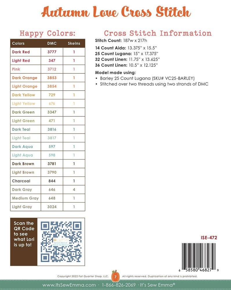 Autumn Love Cross Stitch Pattern - Everything Fabric