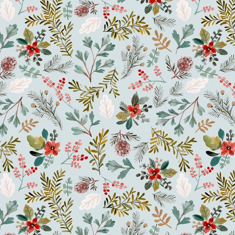 Baby It's Cold Outside - Sky Festive Flora - Everything Fabric