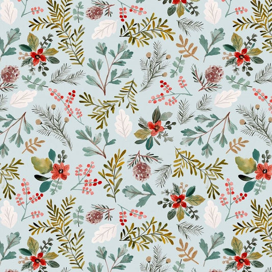 Baby It's Cold Outside - Sky Festive Flora - Everything Fabric
