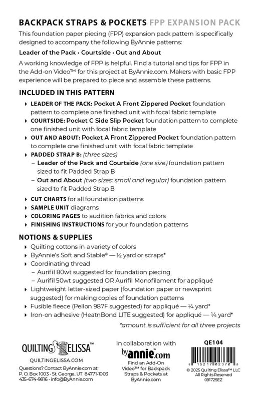 Backpack Straps and Pockets - FPP Expansion Pack (for ByAnnie patterns) - Everything Fabric