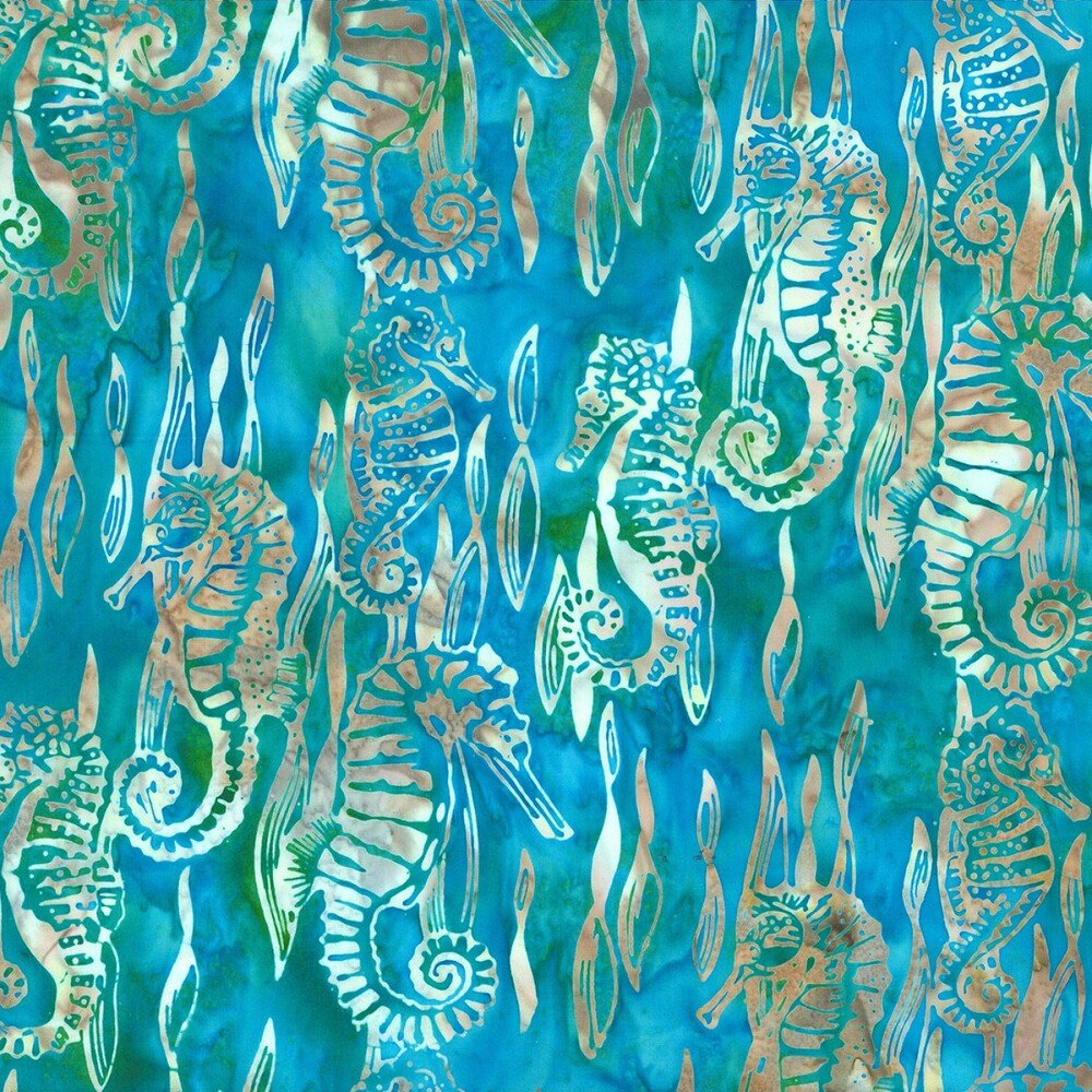 Bali Batik Alaska - Seahorses Seasalt 1 Metre Clearance - Everything Fabric