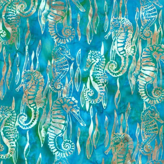 Bali Batik Alaska - Seahorses Seasalt 1 Metre Clearance - Everything Fabric