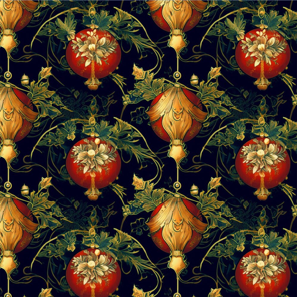 Baubles & Mistletoe - Black Christmas - Everything Fabric