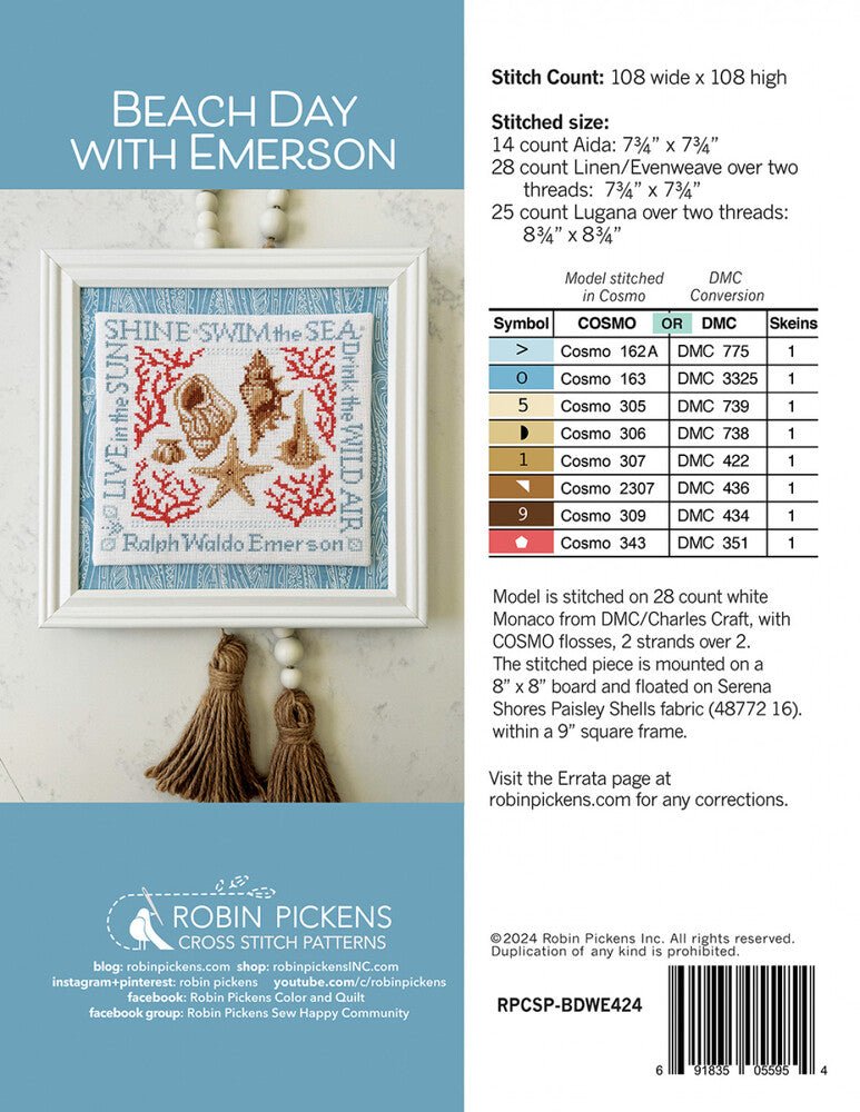 Beach Day with Emerson Cross Stitch Pattern - Everything Fabric