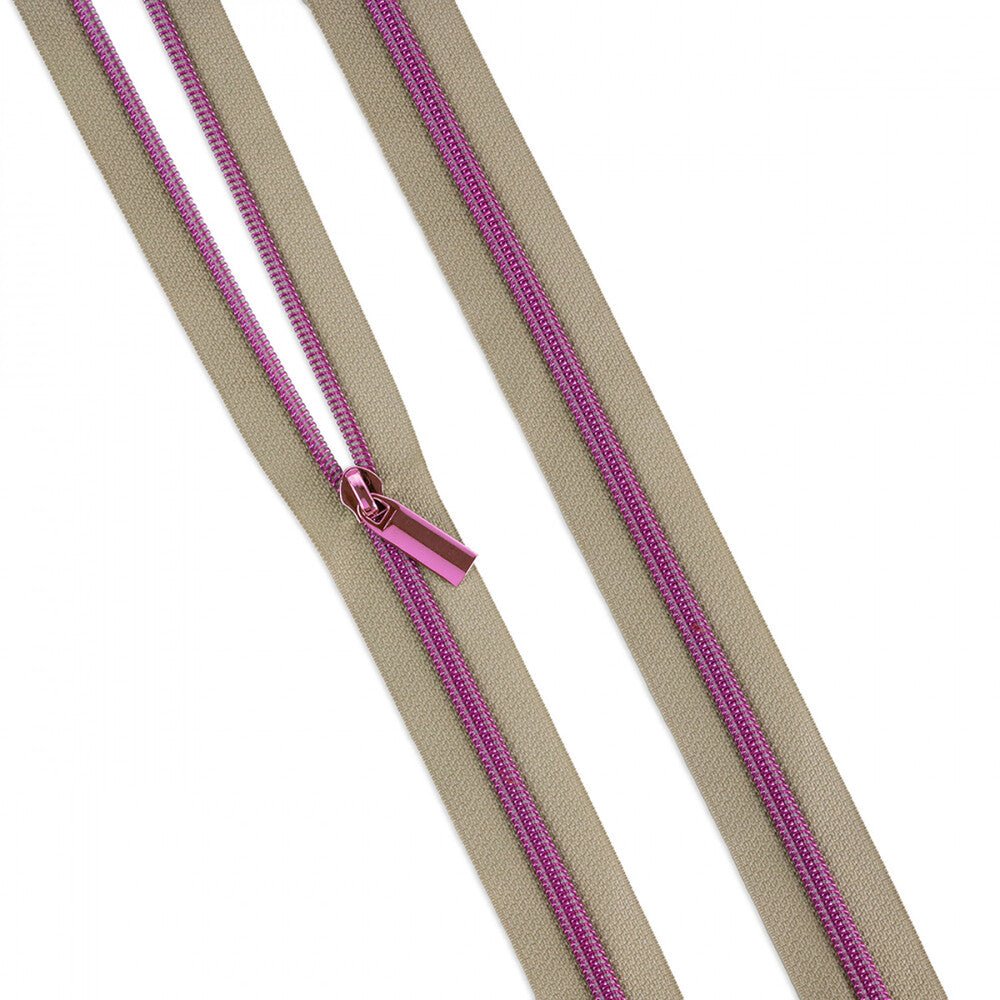 Beige 5 Nylon Tula Pink Coil Zipper 3yds and 9 Pulls - Everything Fabric