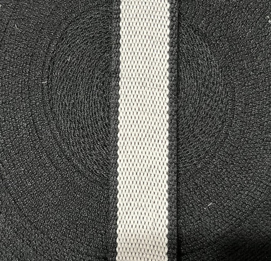 Belting 32 mm wide - Black with Cream Stripe - Everything Fabric