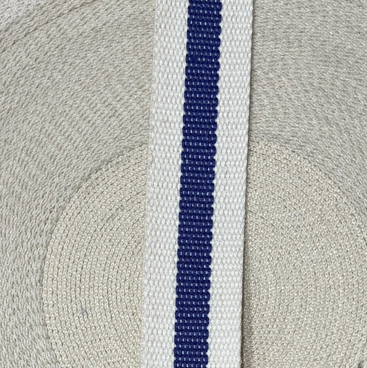 Belting 32 mm wide - Off White with Dark Lavender Stripe - Everything Fabric