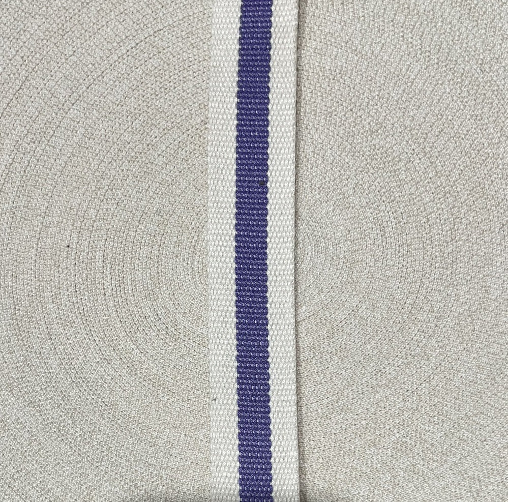 Belting 32 mm wide - Off White with Lavender Stripe - Everything Fabric