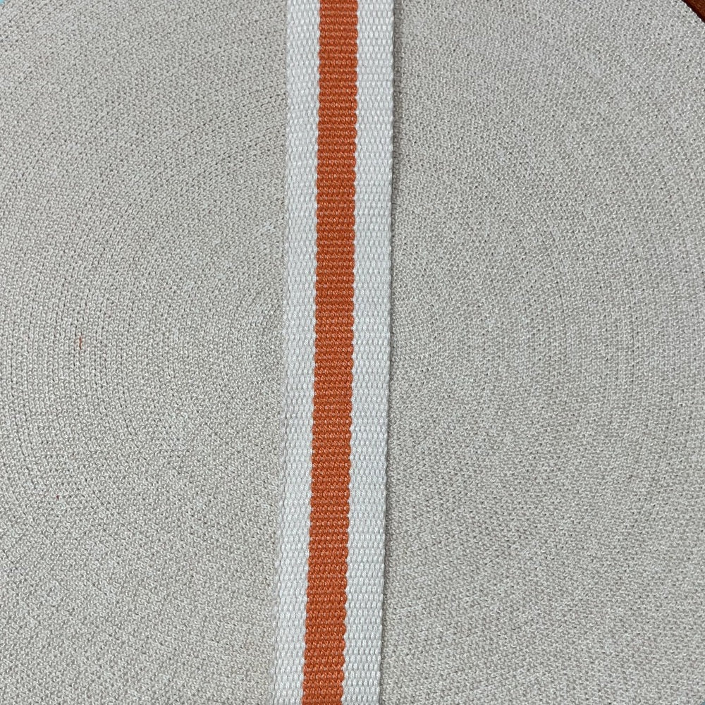 Belting 32 mm wide - Off White with Orange Centre Stripe - Everything Fabric