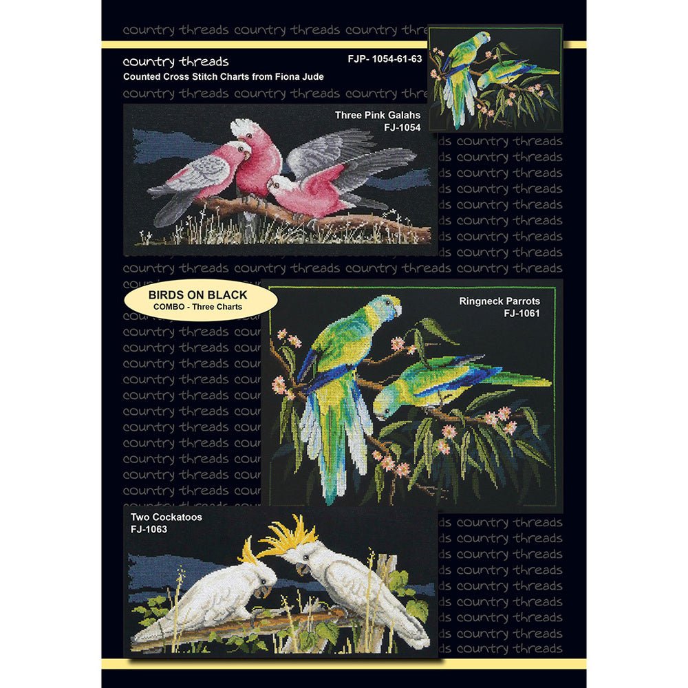 Birds on Black Cross Stitch Patterns - Everything Fabric