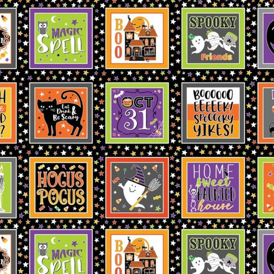 Black Glow-O-Ween Boxes Glow in the Dark PANEL - Everything Fabric