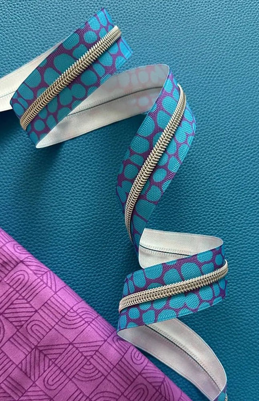 Blue Pebble Zipper Tape With Nickel Teeth - Everything Fabric