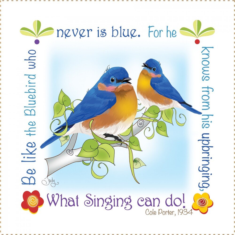 Bluebirds 152 mm Fabric Art Panel by Jody Houghton - Everything Fabric