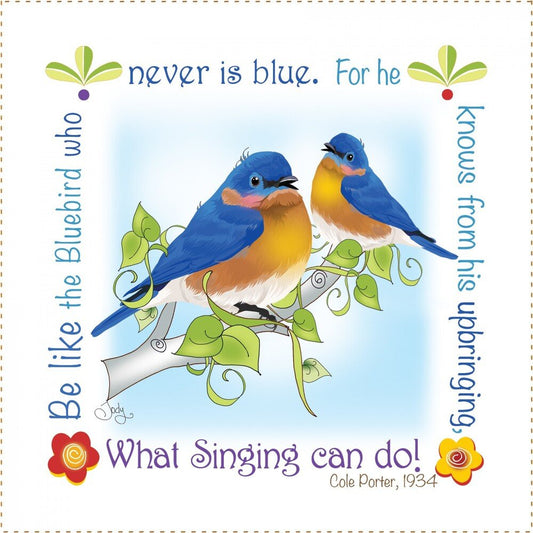 Bluebirds 152 mm Fabric Art Panel by Jody Houghton - Everything Fabric