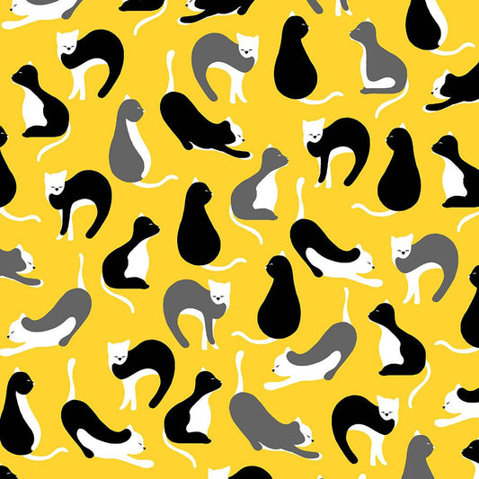 Buttercup Feline Fine Cats Yellow - Everything Fabric