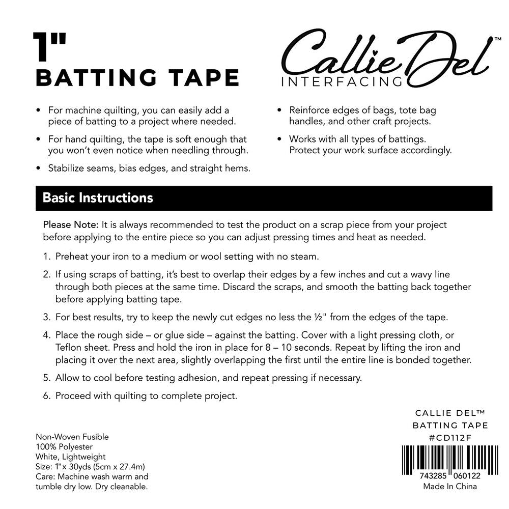 Callie Del Batting Tape 1in x 30yds - Everything Fabric