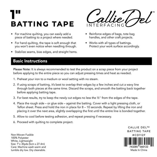Callie Del Batting Tape 1in x 30yds - Everything Fabric