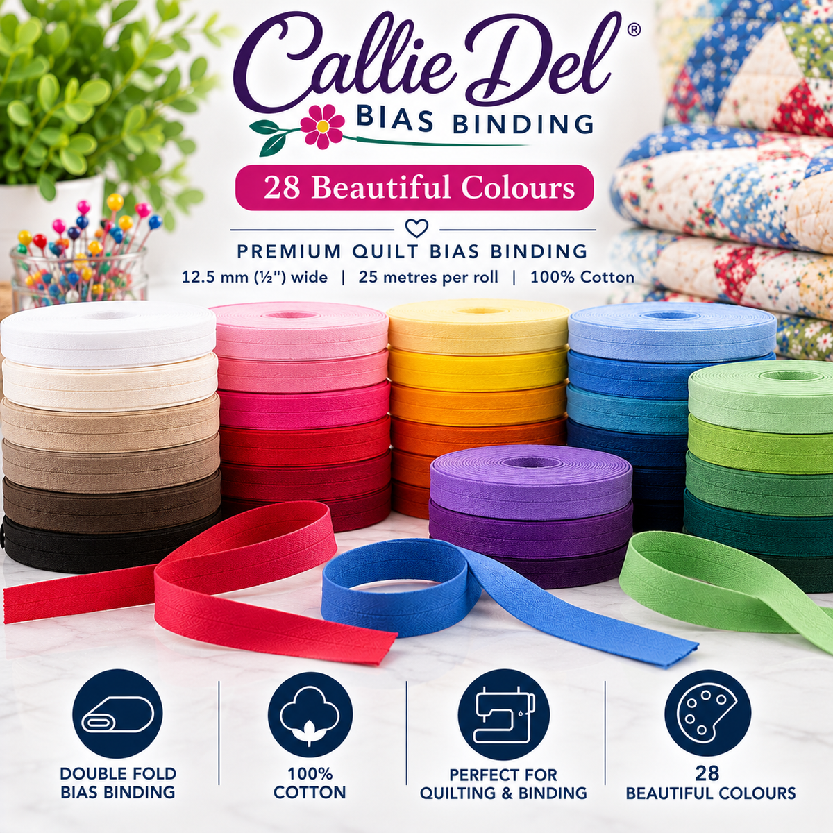 Callie Del Double Fold Quilt Binding | While Stocks Last