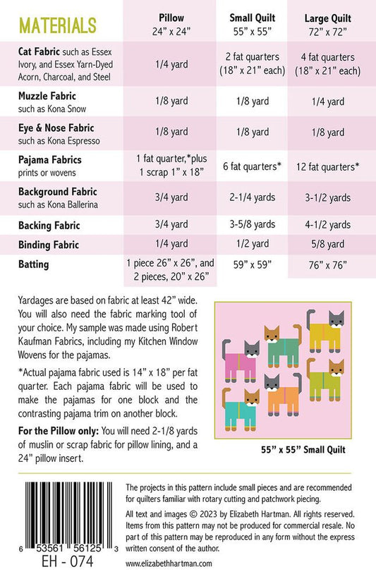 Cats in Pajamas Quilt and Pillow Pattern - Everything Fabric