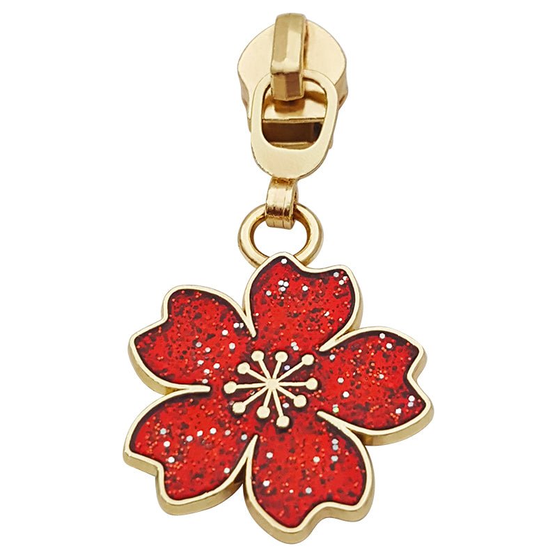 Cherry Blossom Zipper Pull Red 5 Rose Gold - Everything Fabric