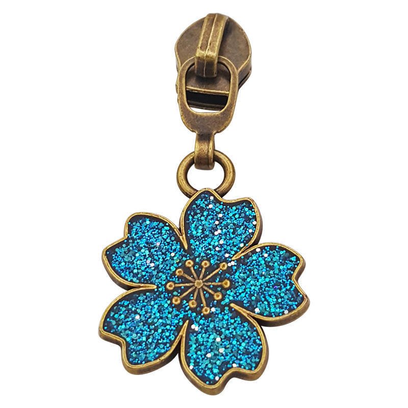 Cherry Blossom Zipper Pulls Blue [Size: 3 [Slider Colour: Antique - Everything Fabric