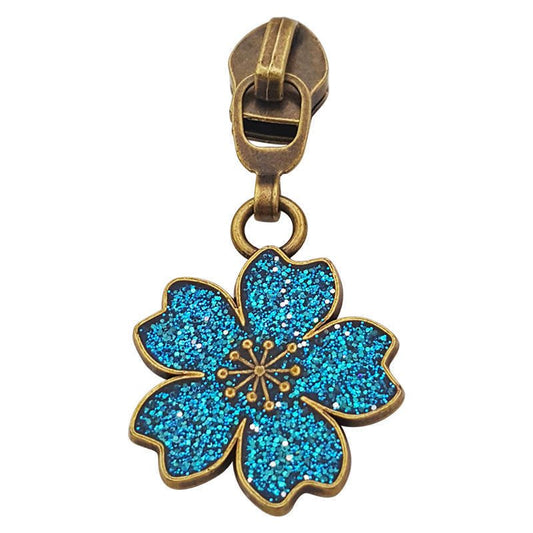 Cherry Blossom Zipper Pulls Blue [Size: 3 [Slider Colour: Antique - Everything Fabric