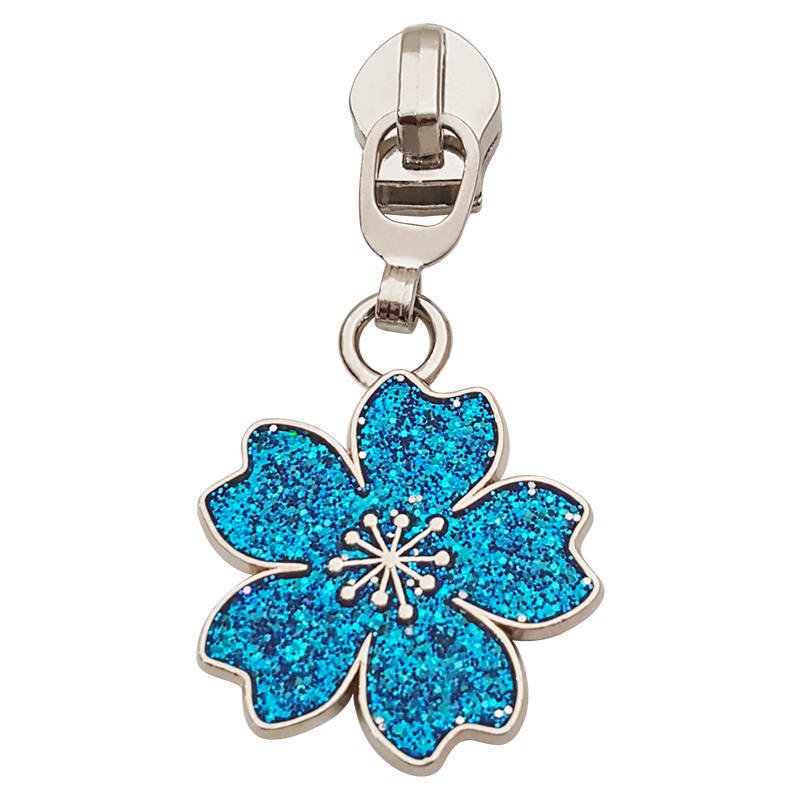 Cherry Blossom Zipper Pulls Blue [Size: 3 [Slider Colour: Nickle - Everything Fabric