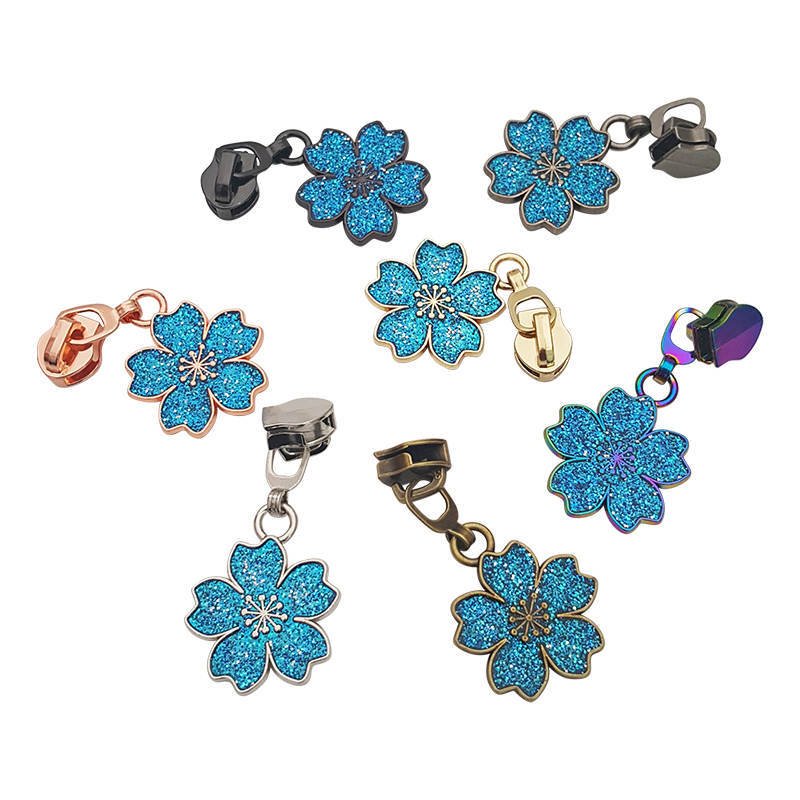 Cherry Blossom Zipper Pulls Blue [Size: 3 [Slider Colour: Nickle - Everything Fabric