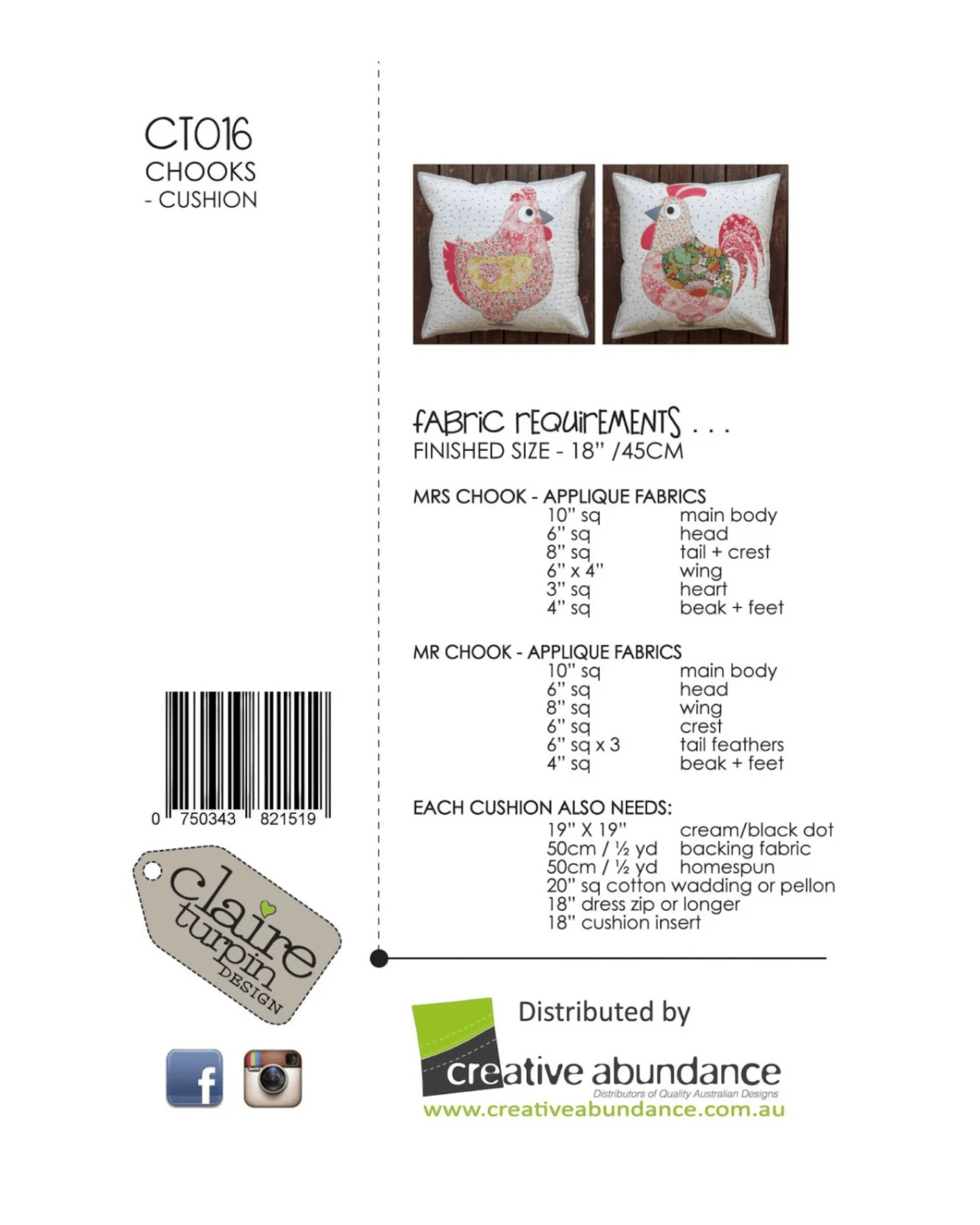 Chooks Cushion Pattern - Everything Fabric
