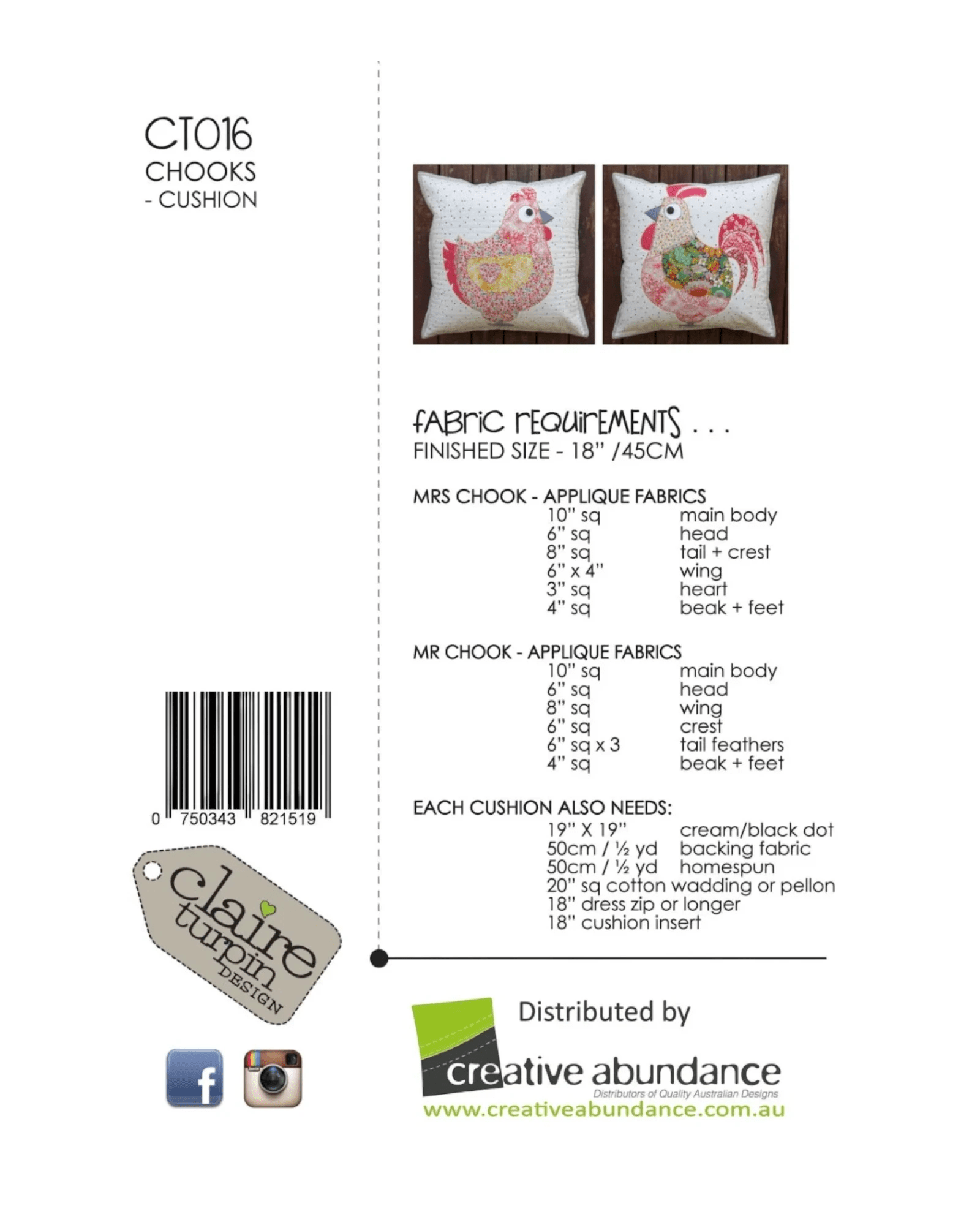 Chooks Cushion Pattern - Everything Fabric