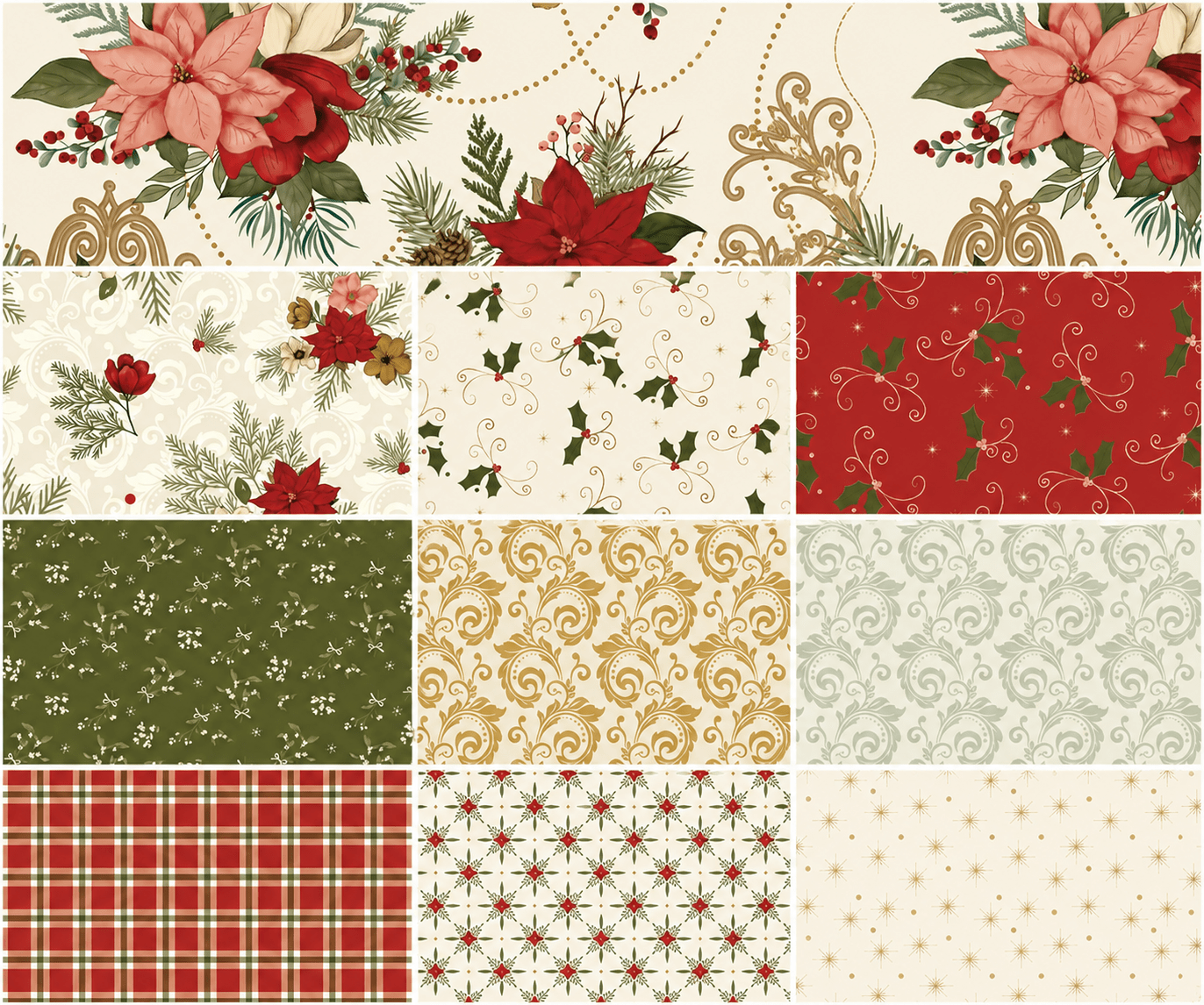 Christmas Greetings 1 yd Bundle Cream - 10pc - Everything Fabric
