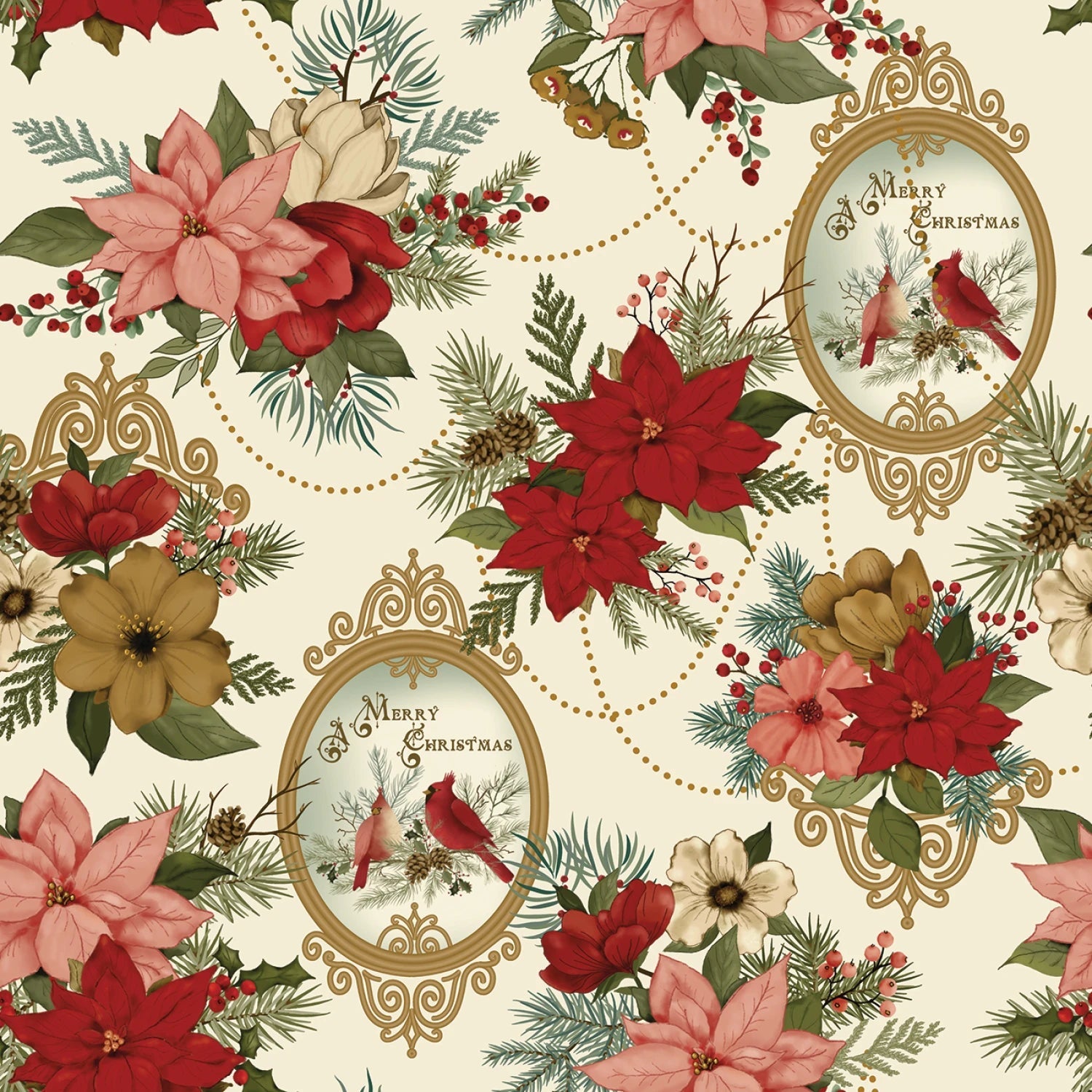 Christmas Greetings 1 yd Bundle Cream - 10pc - Everything Fabric