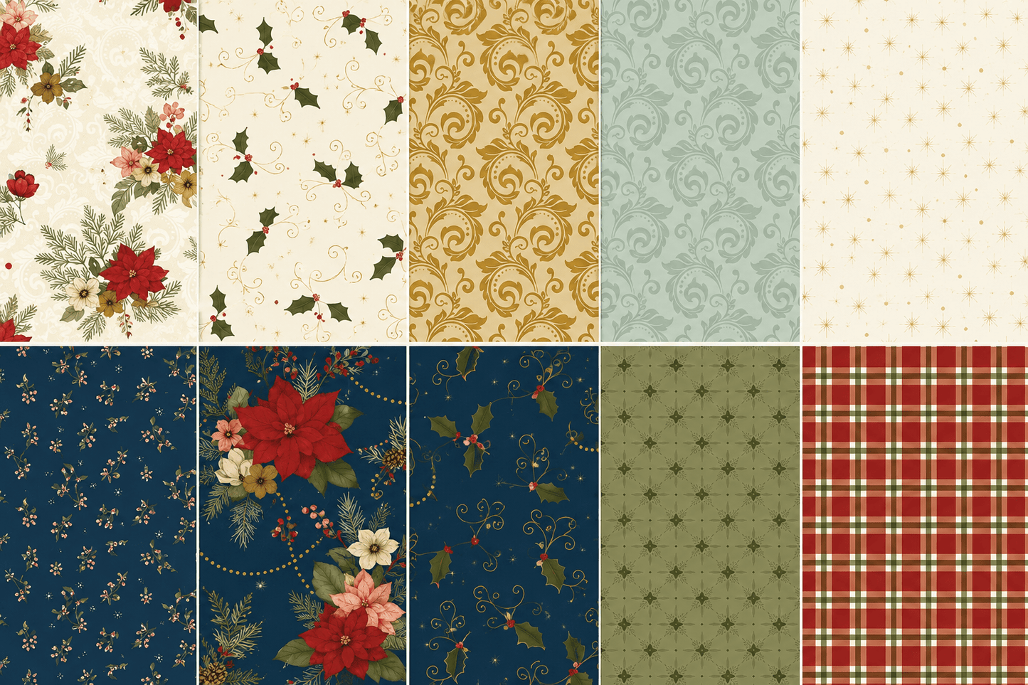 Christmas Greetings 1 yd Bundle NAVY - 10pc - Everything Fabric