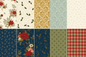Christmas Greetings 1 yd Bundle NAVY - 10pc - Everything Fabric