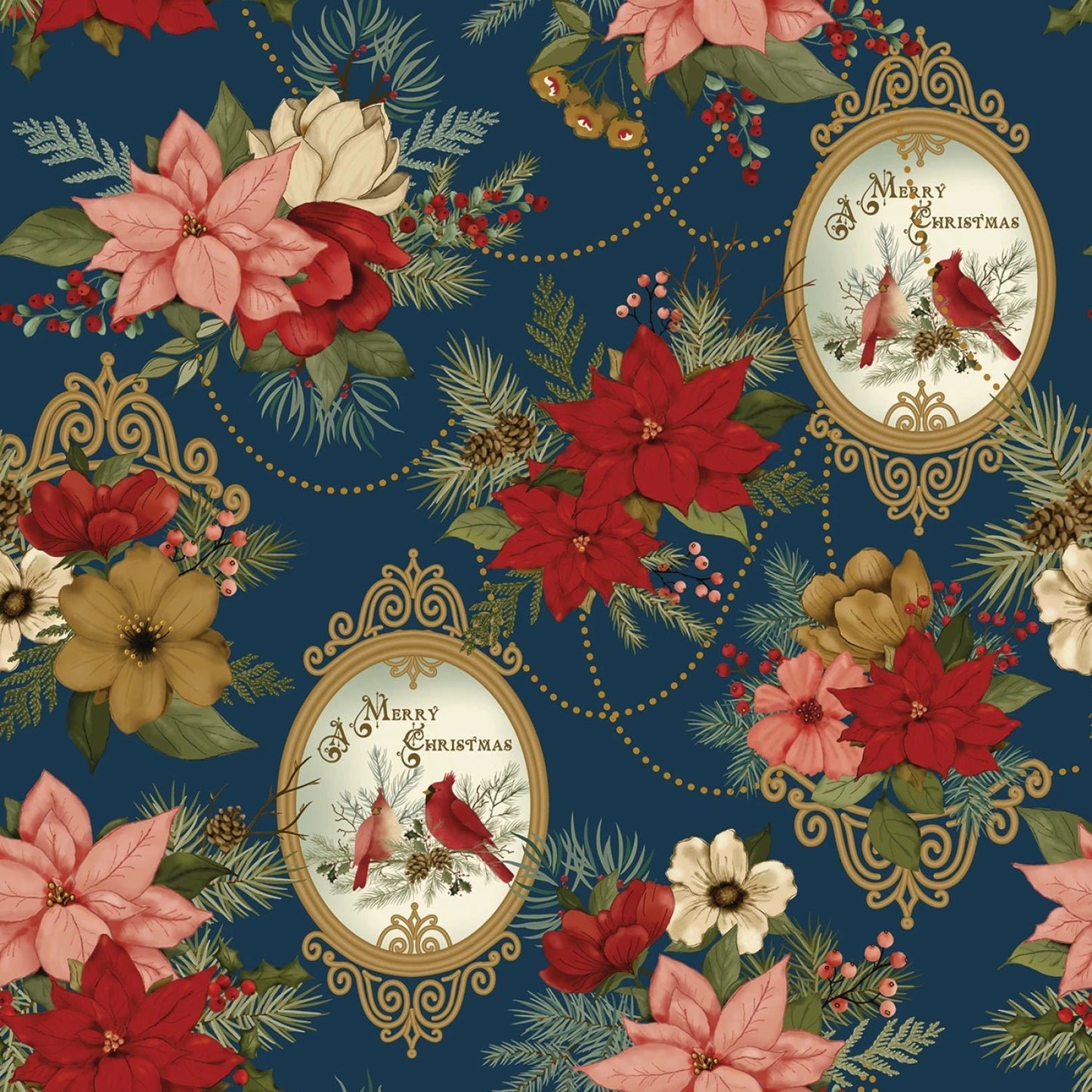Christmas Greetings 1 yd Bundle NAVY - 10pc - Everything Fabric