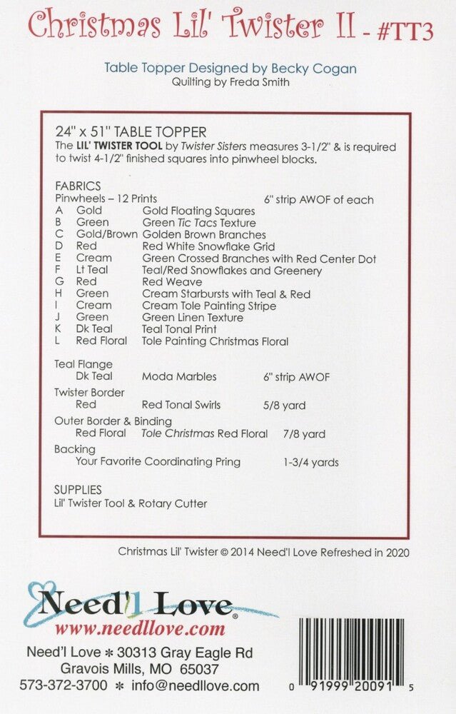 Christmas Lil Twister II Pattern - Everything Fabric