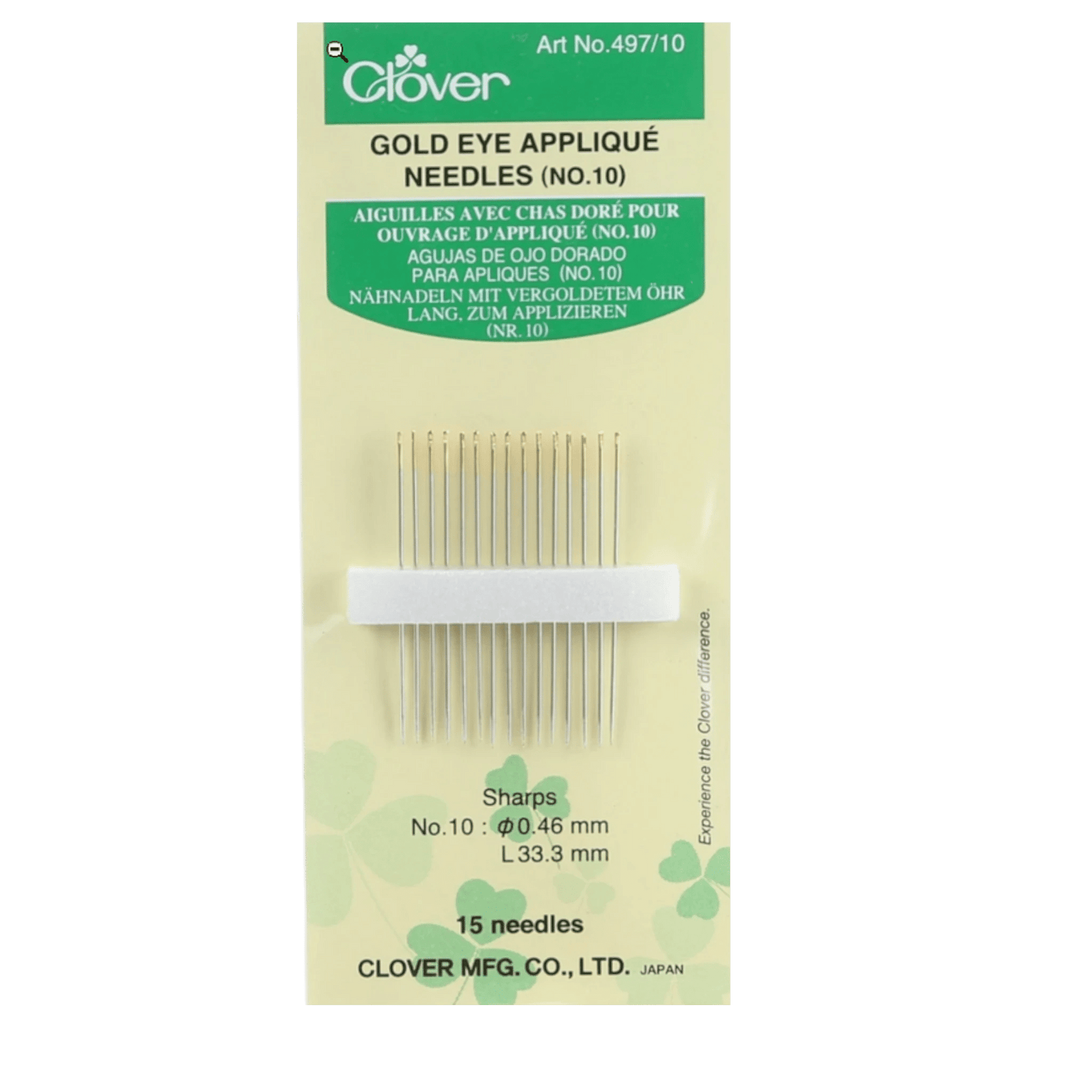 Clover Applique Needles Size 10 15ct - Everything Fabric