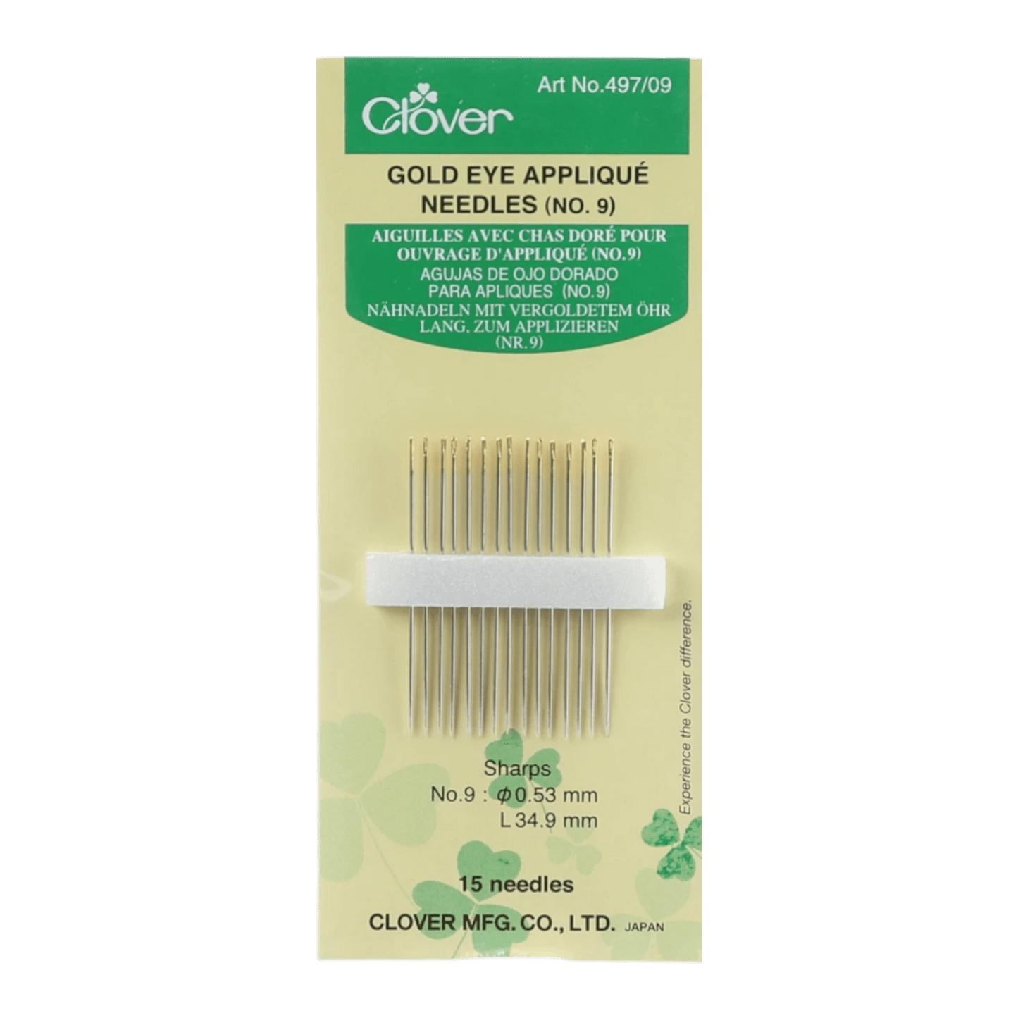 Clover Applique Needles Size 9 15ct - Everything Fabric