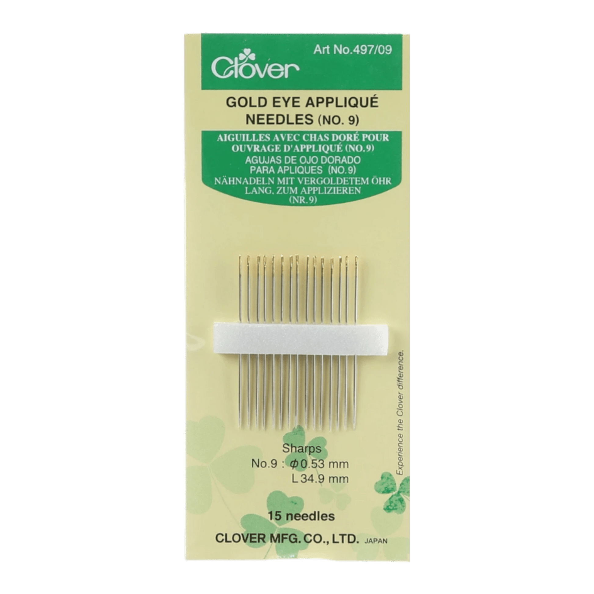Clover Applique Needles Size 9 15ct - Everything Fabric