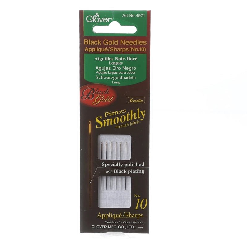 Clover Black Gold Sharps Needle Size 10 6ct - Everything Fabric