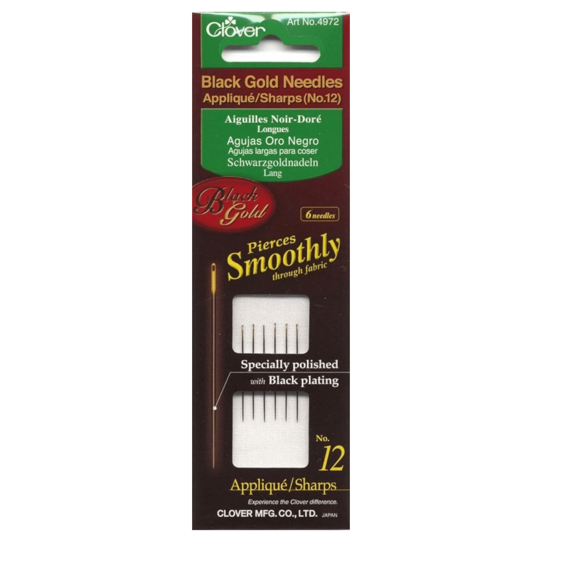 Clover Black Gold Sharps Needle Size 12 6ct - Everything Fabric