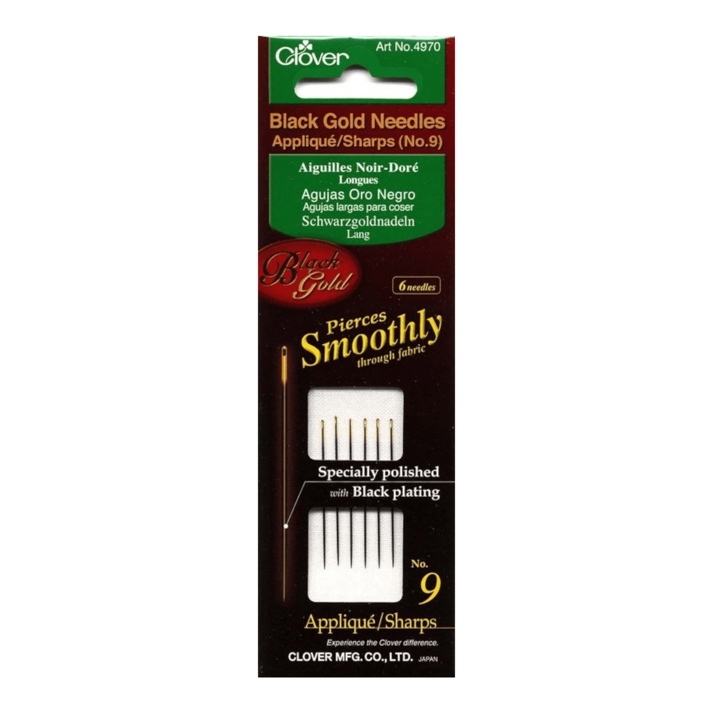 Clover Black Gold Sharps Needle Size 9 6ct - Everything Fabric
