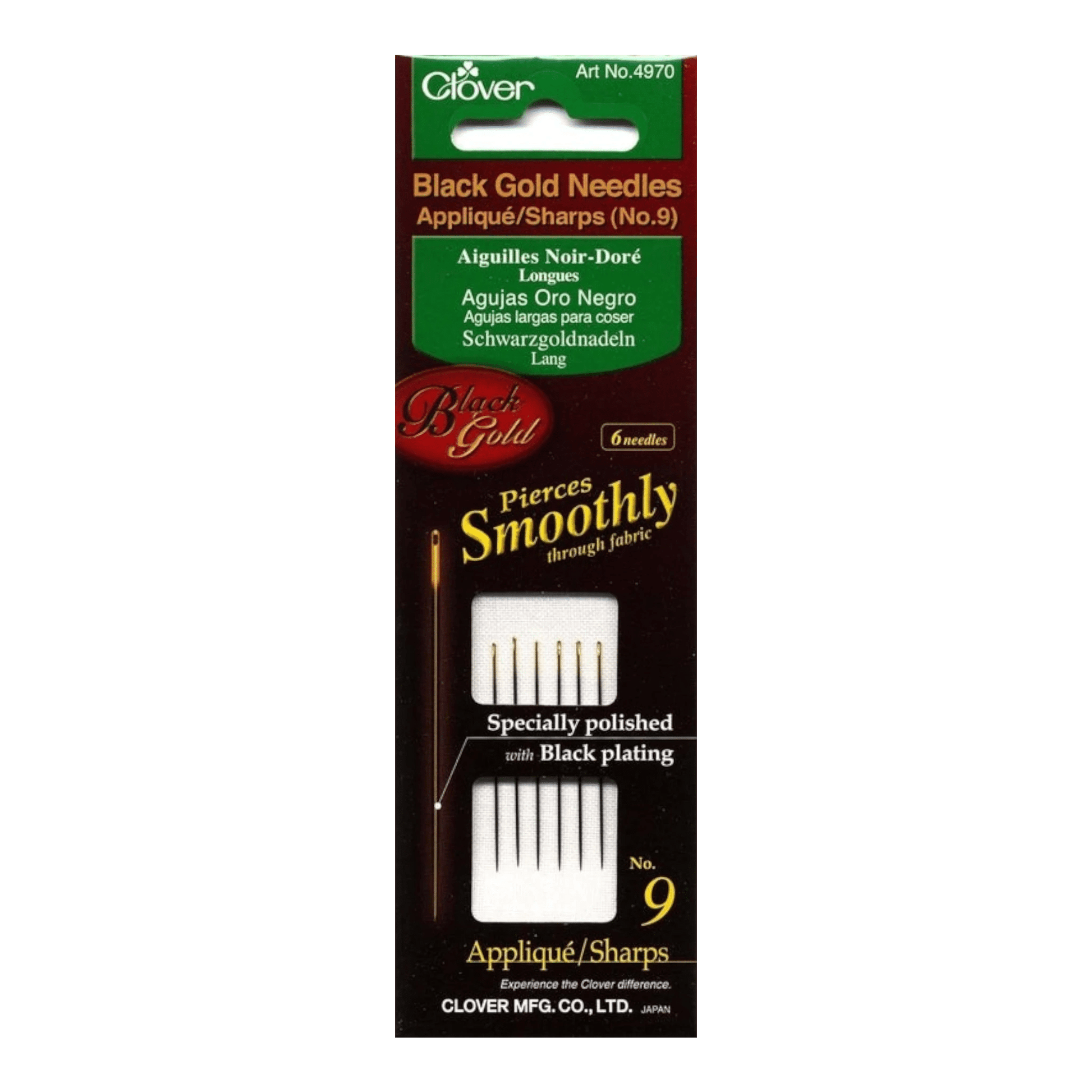Clover Black Gold Sharps Needle Size 9 6ct - Everything Fabric
