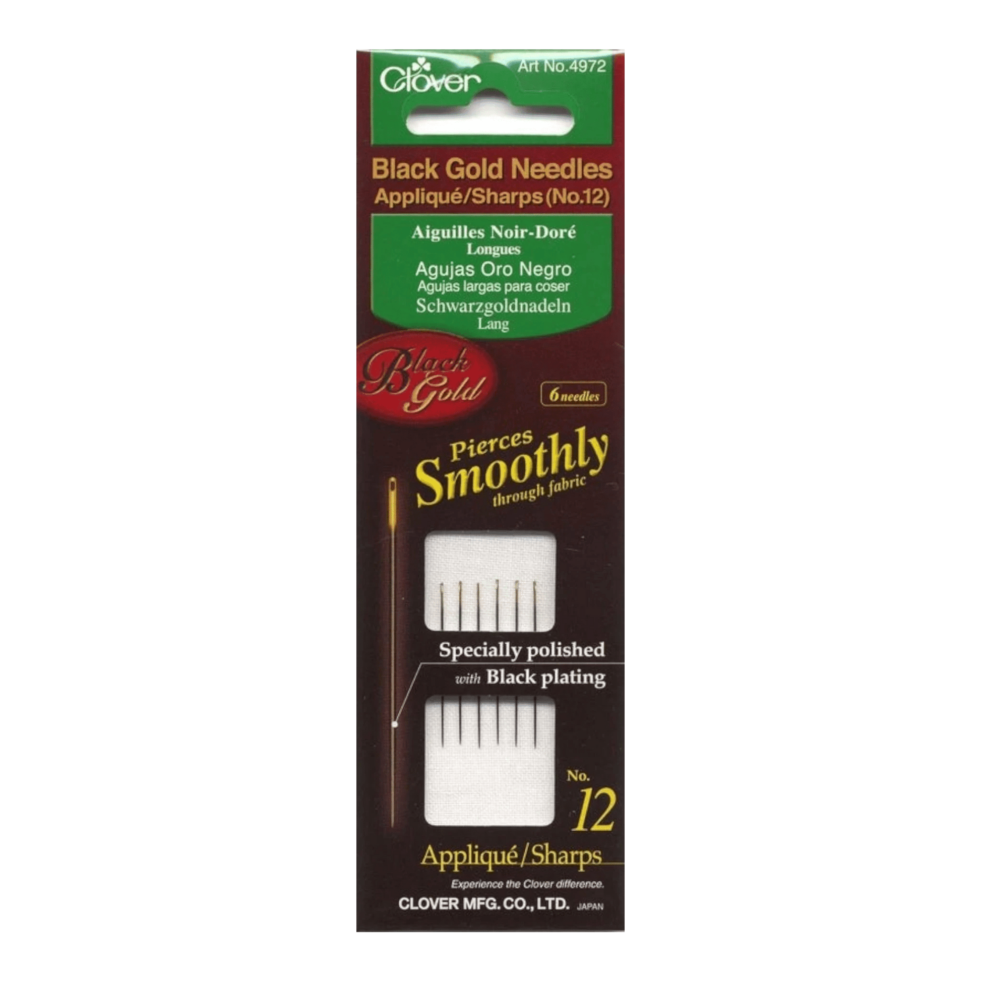 Clover Black Gold Sharps Needle Size 9 6ct - Everything Fabric