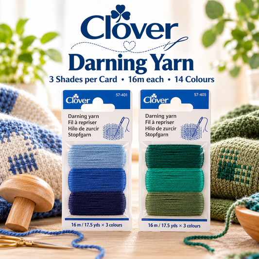 Clover Darning Yarn - 3 Shades per Card - 16m each - 14 Colours