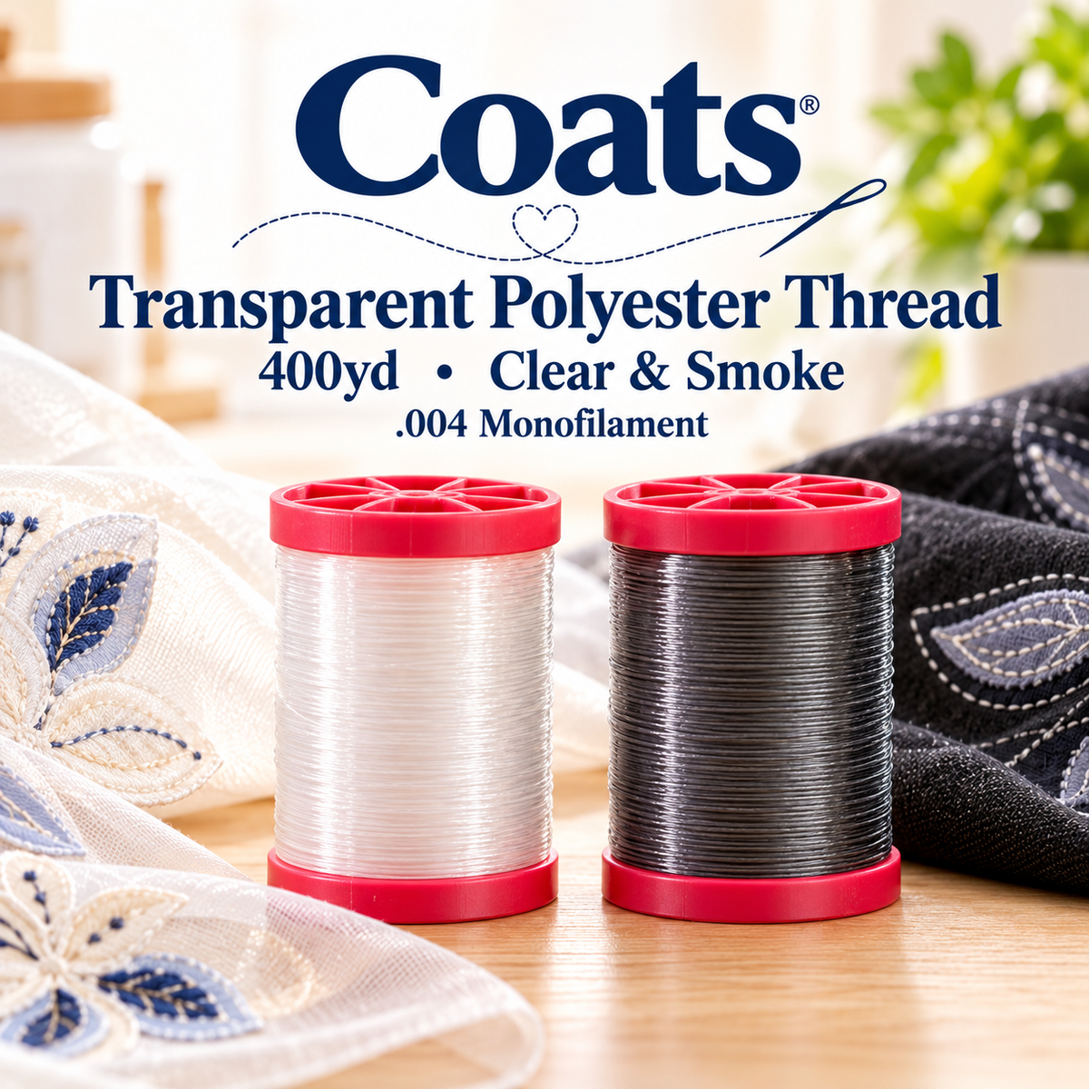 Coats Transparent Polyester Thread 400yd - Clear and Smoke