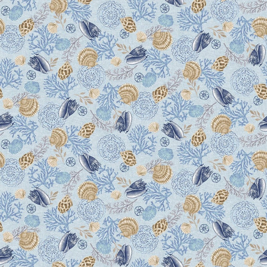 Cobalt Seas - Lt. Blue Spaced Shells - Everything Fabric