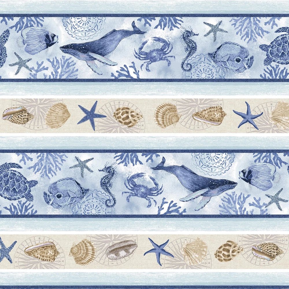 Cobalt Seas - Multi Novelty Coastal Stripe - Everything Fabric